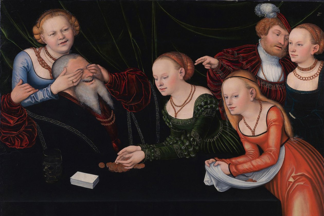 Stary człowiek uwiedziony przez kurtyzany, ok. 1537 autorstwa Lucas Cranach the Elder