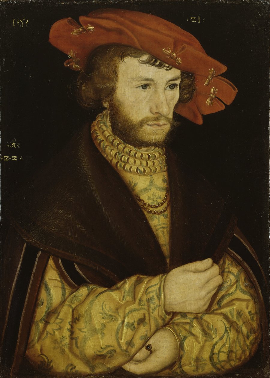 Portret młodego mężczyzny z brodą i w czerwonym berecie autorstwa Lucas Cranach the Elder