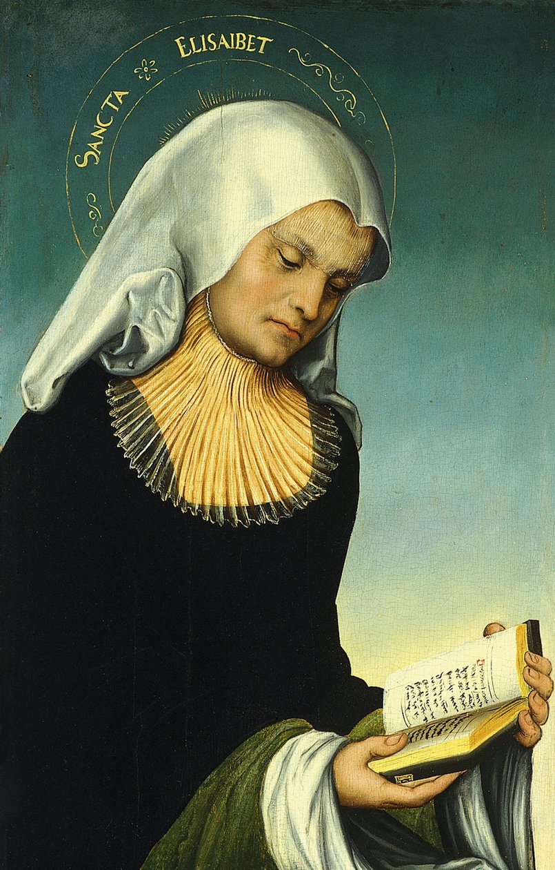 Święta Elżbieta z Jerzym, księciem Saksonii jako darczyńcą [recto, lewe skrzydło] autorstwa Lucas Cranach the Elder