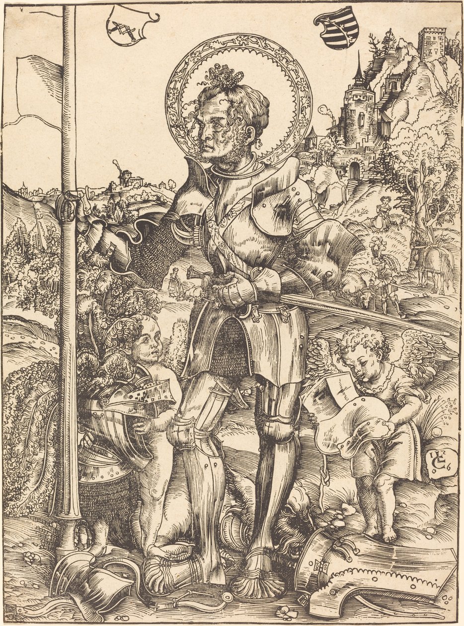 Święty Jerzy stojący z dwoma aniołami autorstwa Lucas Cranach the Elder