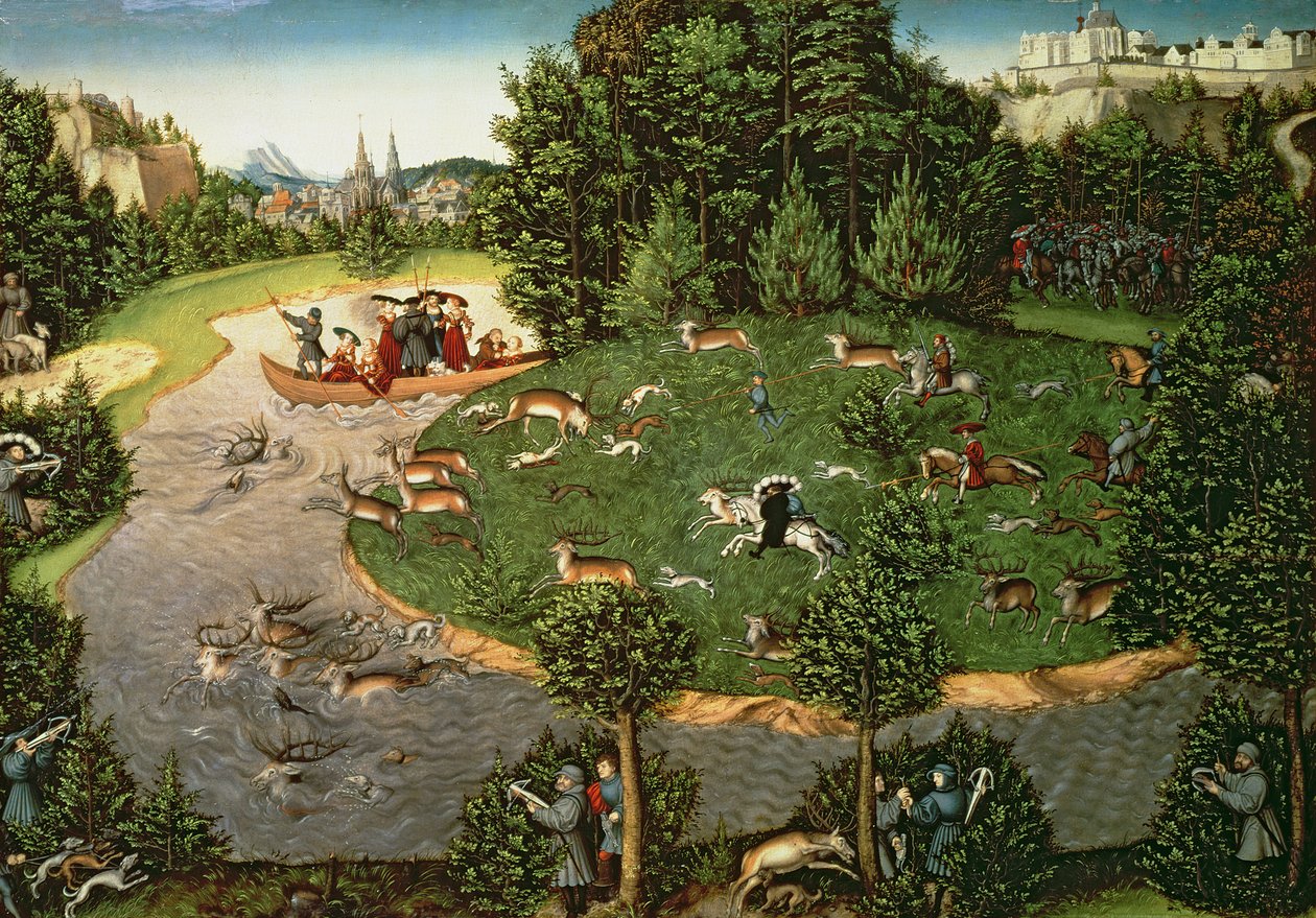 Polowanie na jelenie elektora Fryderyka III Mądrego, 1529 (płyta) autorstwa Lucas Cranach the Elder