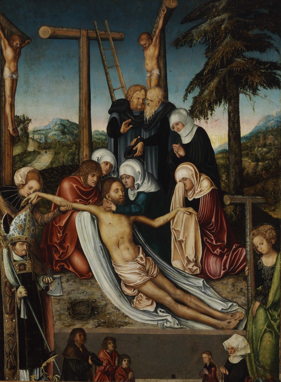 Lamentacja nad Chrystusem ze świętymi Wolfgangiem i Heleną, ok. 1930 1525 autorstwa Lucas Cranach the Elder