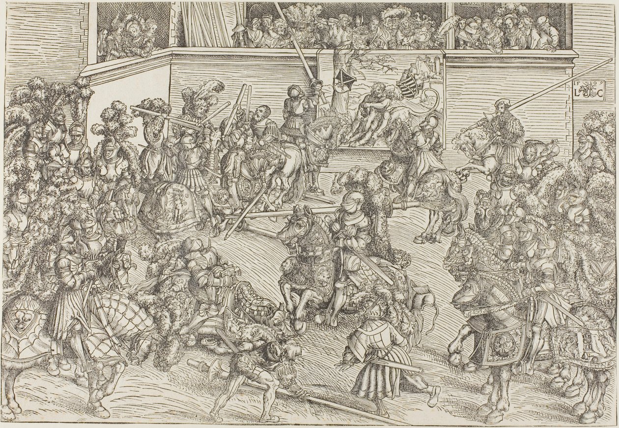 Drugi turniej z gobelinem przedstawiającym Samsona i lwa autorstwa Lucas Cranach the Elder