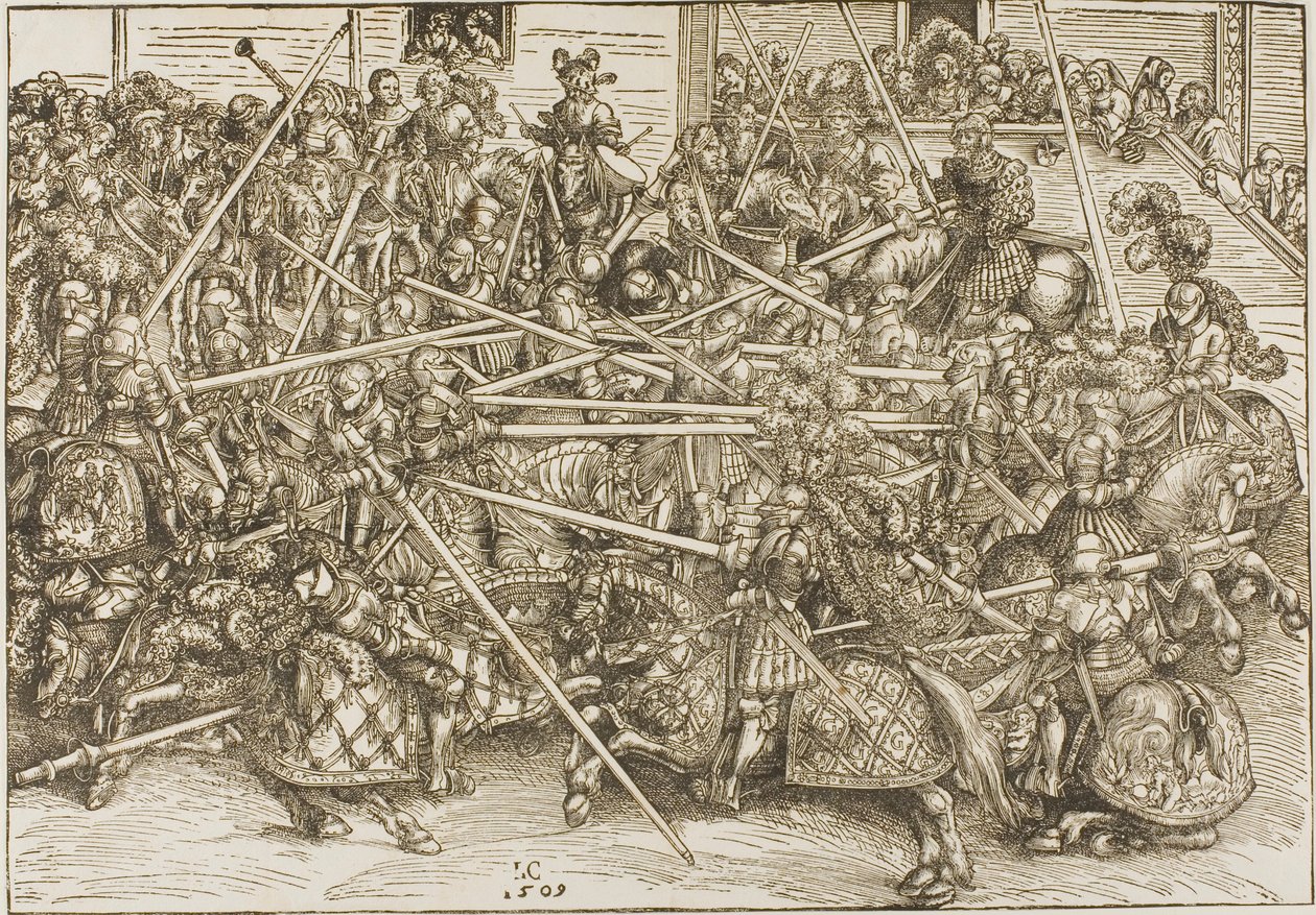 Trzeci turniej z rycerzami łamiącymi lance autorstwa Lucas Cranach the Elder