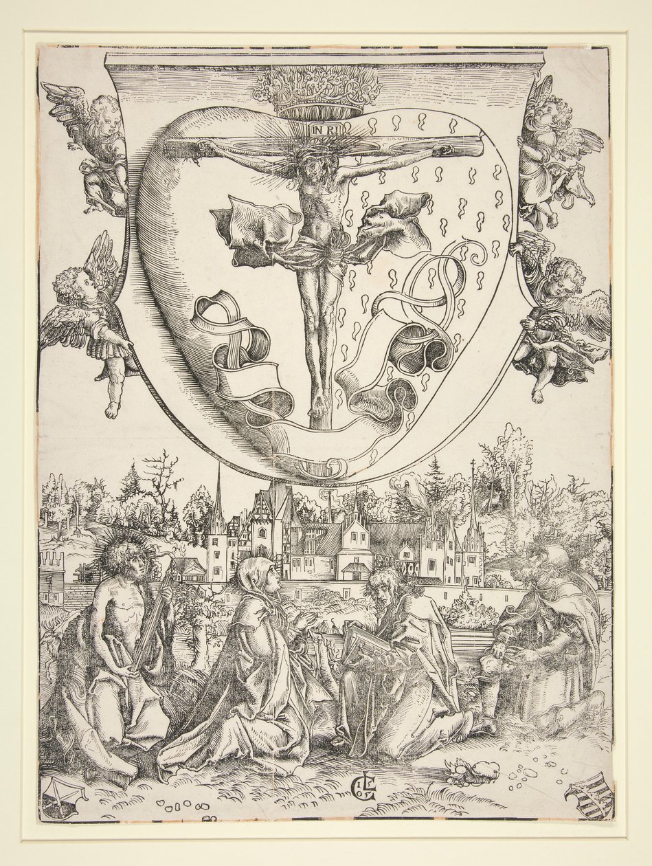 Dziewica, Święty Jan, Święty Wawrzyniec i Święty Roch z Ramionami Najświętszego Serca autorstwa Lucas Cranach the Elder