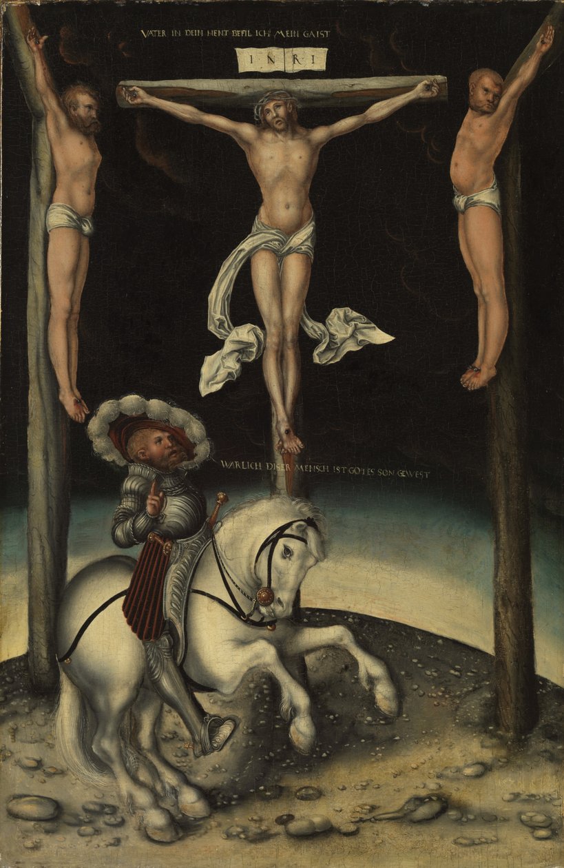 Setnik Longinus wśród krzyży Chrystusa i dwóch złodziei, 1539 autorstwa Lucas Cranach the Elder