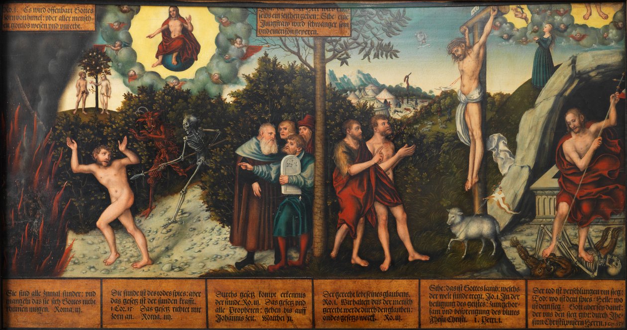 Niemiecki: Alegoria prawa i łaski Prawo i łaska autorstwa Lucas Cranach the Elder and workshop