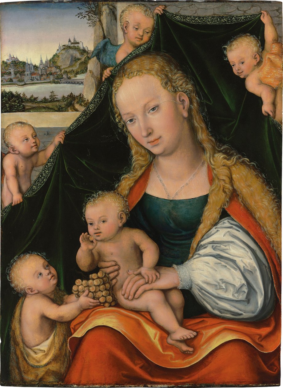 Madonna und Kind mit dem Johannesknaben und Engeln Dziewica z Dzieciątkiem z Dzieciątkiem św. Jana Chrzciciela i aniołami autorstwa Lucas Cranach the Younger