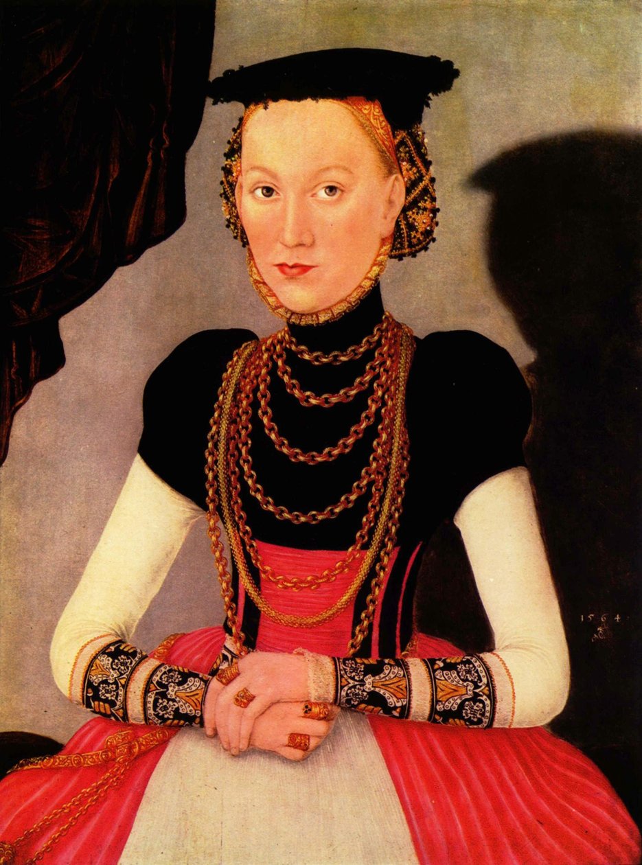 niemiecki: Weibliches Bildnis / Bildnis einer Frau (eine geborene Hoffmann aus Leipzig) Portret kobiecy / Portrait of a Woman (a Hoffmann by birth from Leipzig) autorstwa Lucas Cranach the Younger