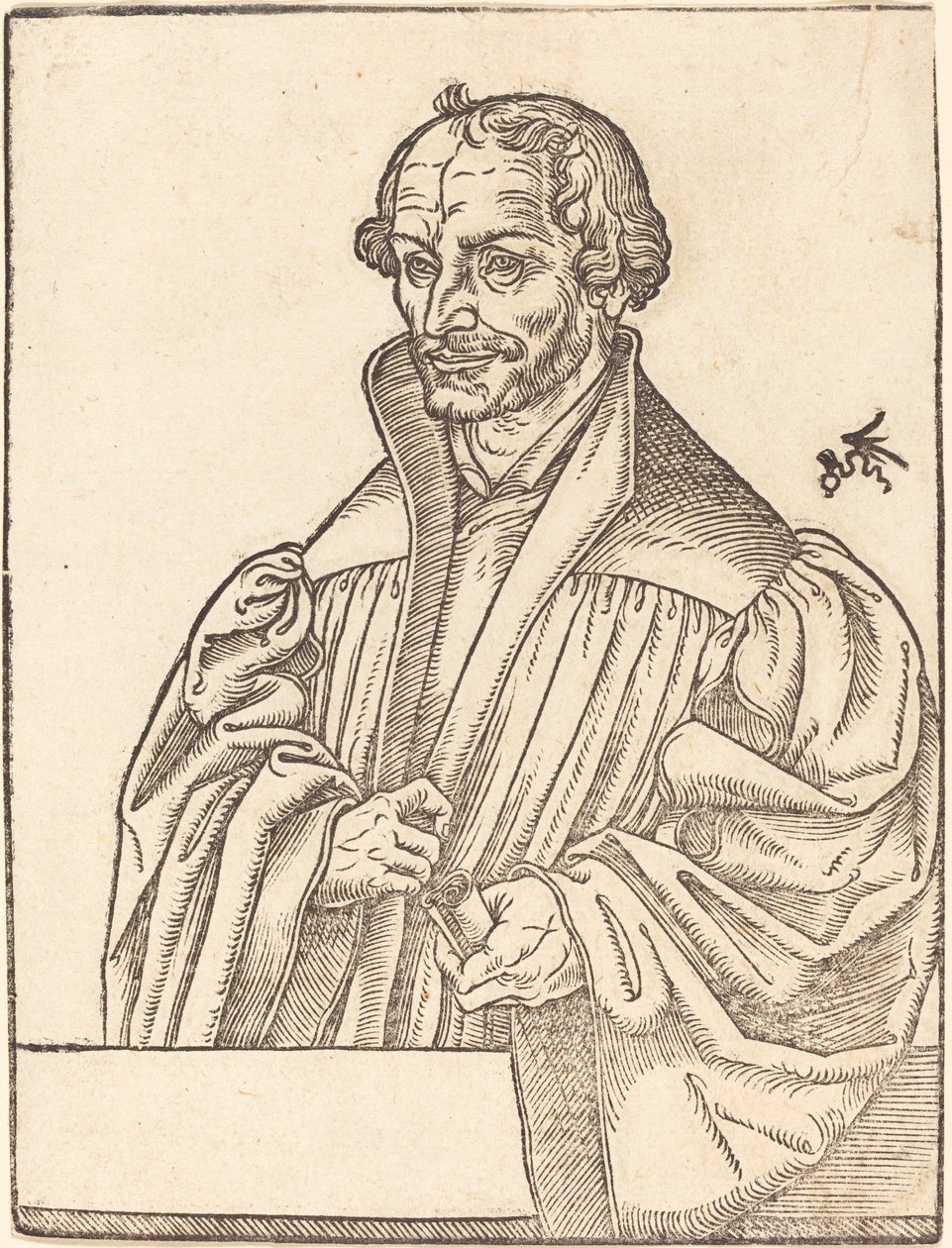 Philip Melanchton, w połowie po lewej, stojący za napierśnikiem autorstwa Lucas Cranach the Younger