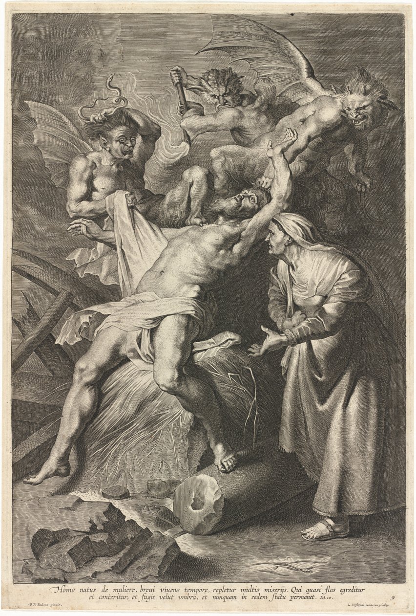 Hiob dręczony przez demony i maltretowany przez żonę autorstwa Lucas Emil Vorsterman after Sir Peter Paul Rubens