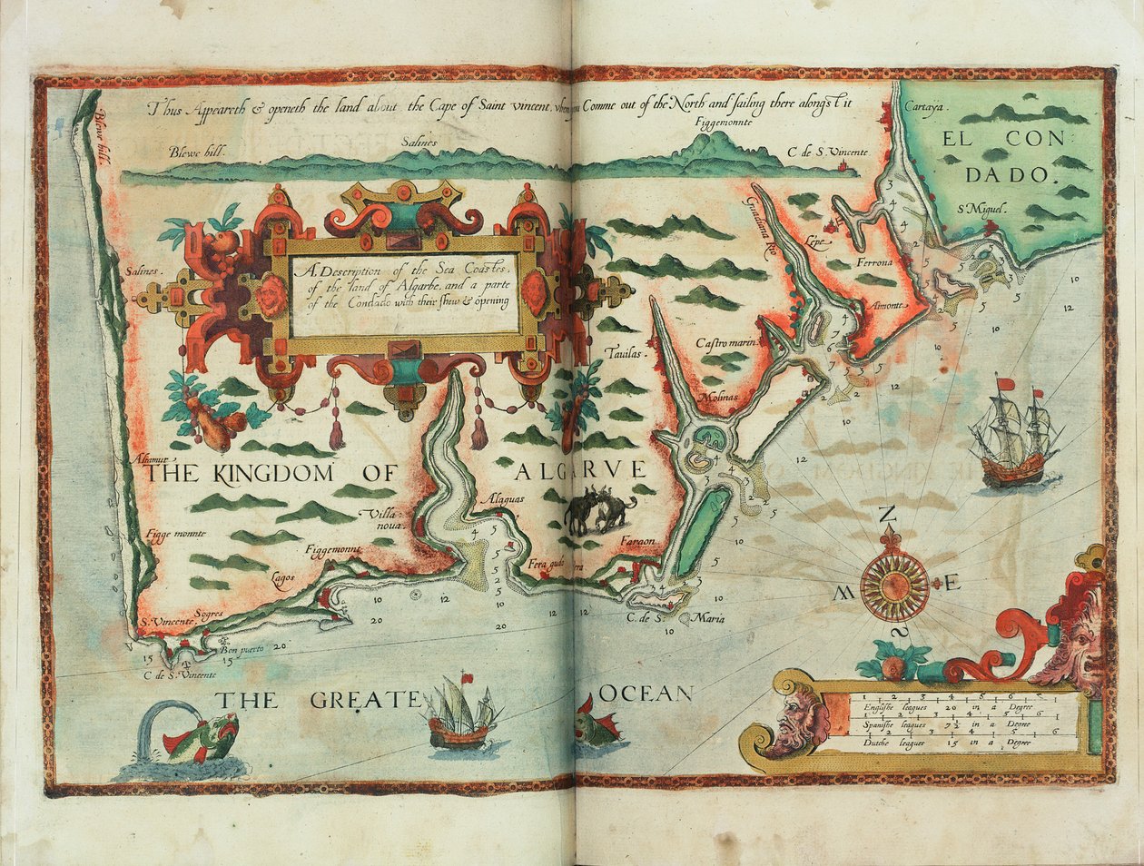 Opis wybrzeży morskich, ziemi Algarbe i części Condado z ich osłoną i otwarciem, ok. 1588 r. (rysunek) autorstwa Lucas Janszoon Waghenaer