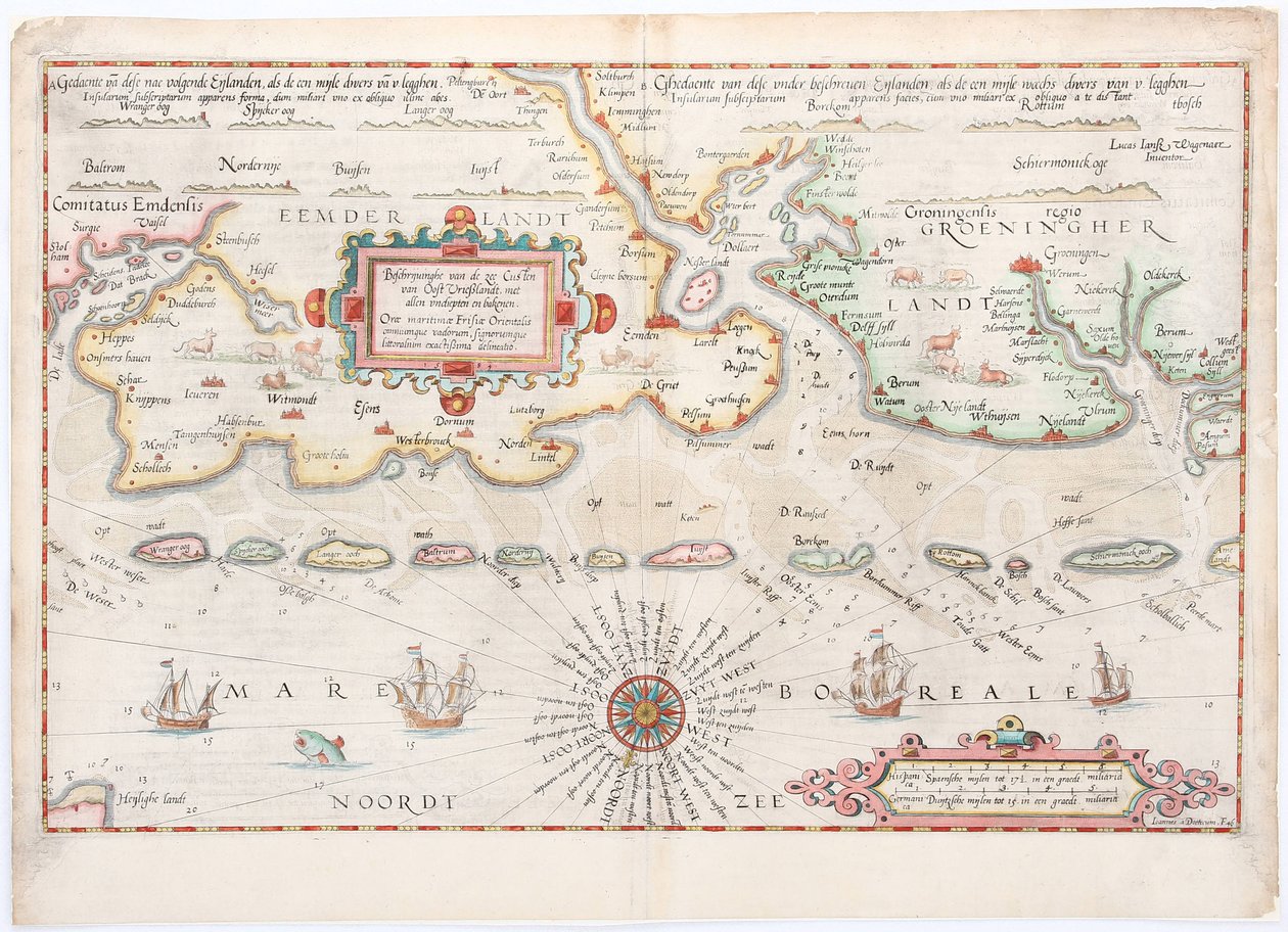 Mapa Fryzji Wschodniej 1584 autorstwa Waghenaera autorstwa Lucas Janszoon Waghenaer