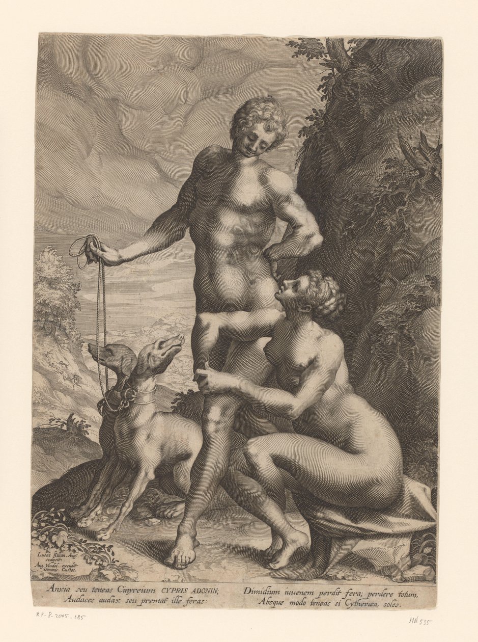 Venus i Adonis z dwoma psami autorstwa Lucas Kilian