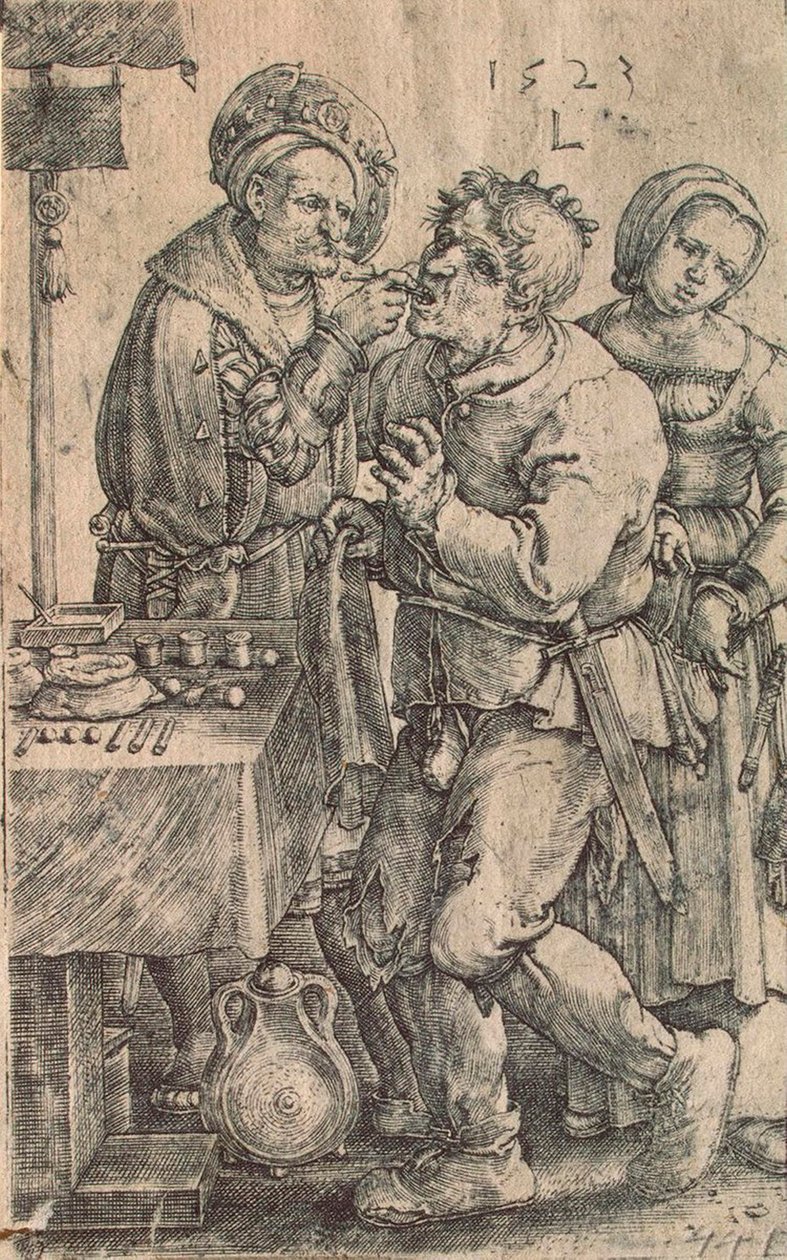 Dentysta, 1523. autorstwa Lucas Leyden van