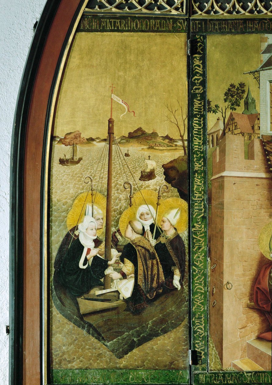 Podróż świętego Łazarza oraz świętych Magdaleny i Marii... (tempera na pergaminie) autorstwa Lucas Moser