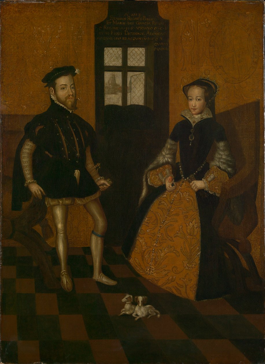 Maria I Angielska i Filip II Hiszpański (olej na płótnie) autorstwa Lucas de (after) Heere