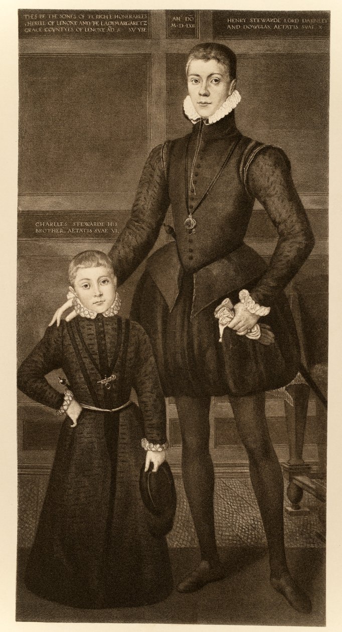 Henry, Lord Darnley (1545-1567) i jego brat Karol (1555-1576) z „James I and VI”, wydrukowane przez Manzi Joyant und Co. Paris, 1904 (kolotyp) autorstwa Lucas de Heere