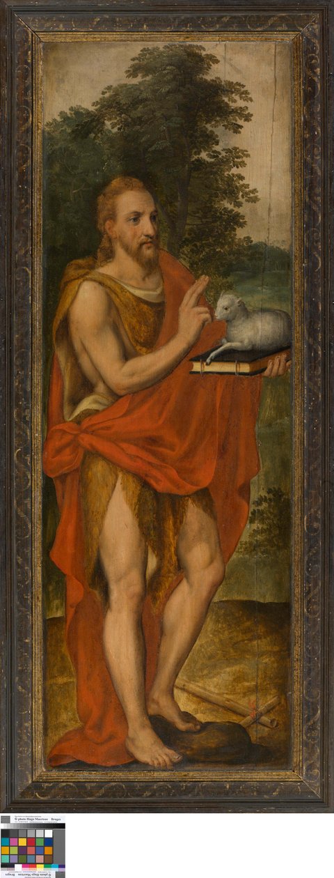 Jan Chrzciciel (po lewej), Darczyńca (po prawej), Vanitas (zamknięty), Lucas de Heere, Muzeum Sztuk Pięknych w Gandawie, S-101, otwarty lewy panel autorstwa Lucas de Heere