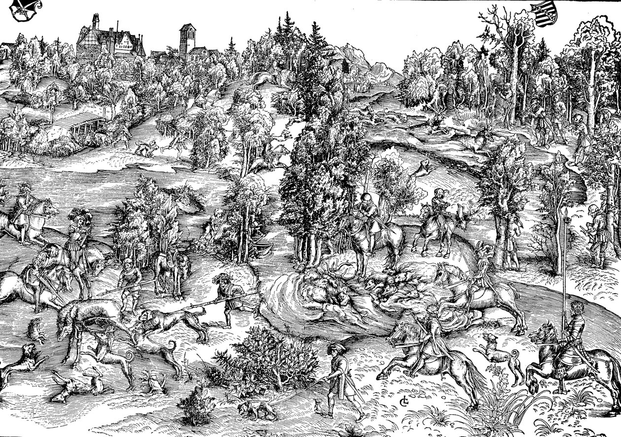 Polowanie na jelenie na wsi autorstwa Lucas the Elder (after) Cranach