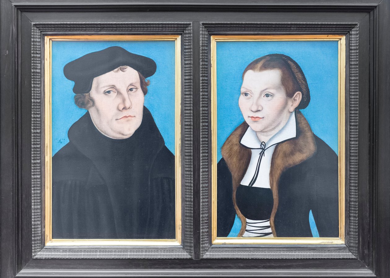 Portrety Marcina Lutra i jego żony Katarzyny von Bora autorstwa Lucas the Elder (workshop of) Cranach