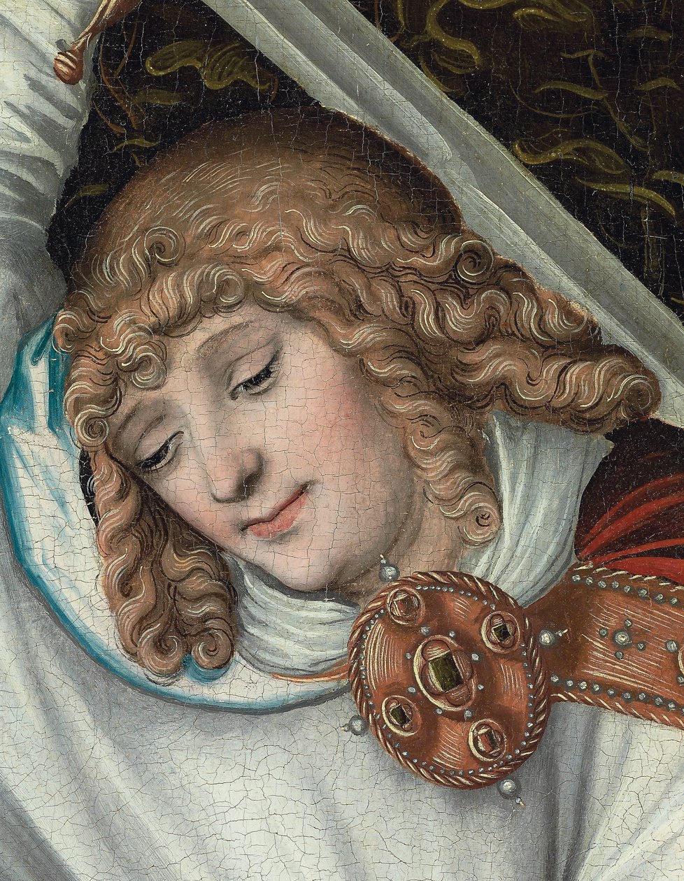Archanioł Michał trzymający Wagę Sprawiedliwości (detal) (olej na panelu) autorstwa Lucas the Elder (workshop of) Cranach