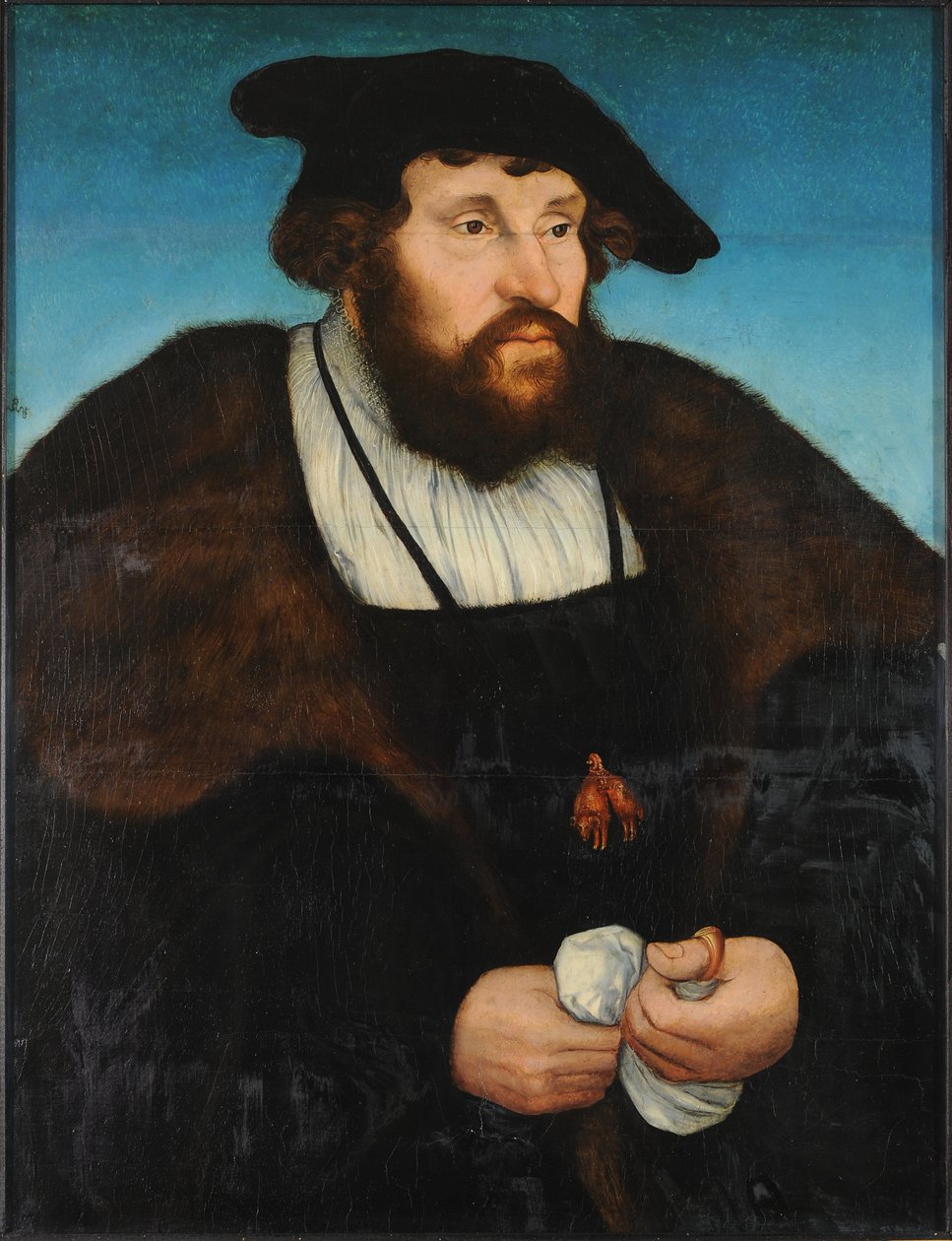 Christian II de Danemark, Norvege et Suede - Portret króla Danii Christiana II (1481-1559), autorstwa Cranacha, Lucasa Starszego (1472-1553). Olej na drewnie, ok. 1523-1530. Wymiar: 54,6x41,5cm. Muzeum Sztuk Pięknych, Lipsk autorstwa Lucas the Elder Cranach