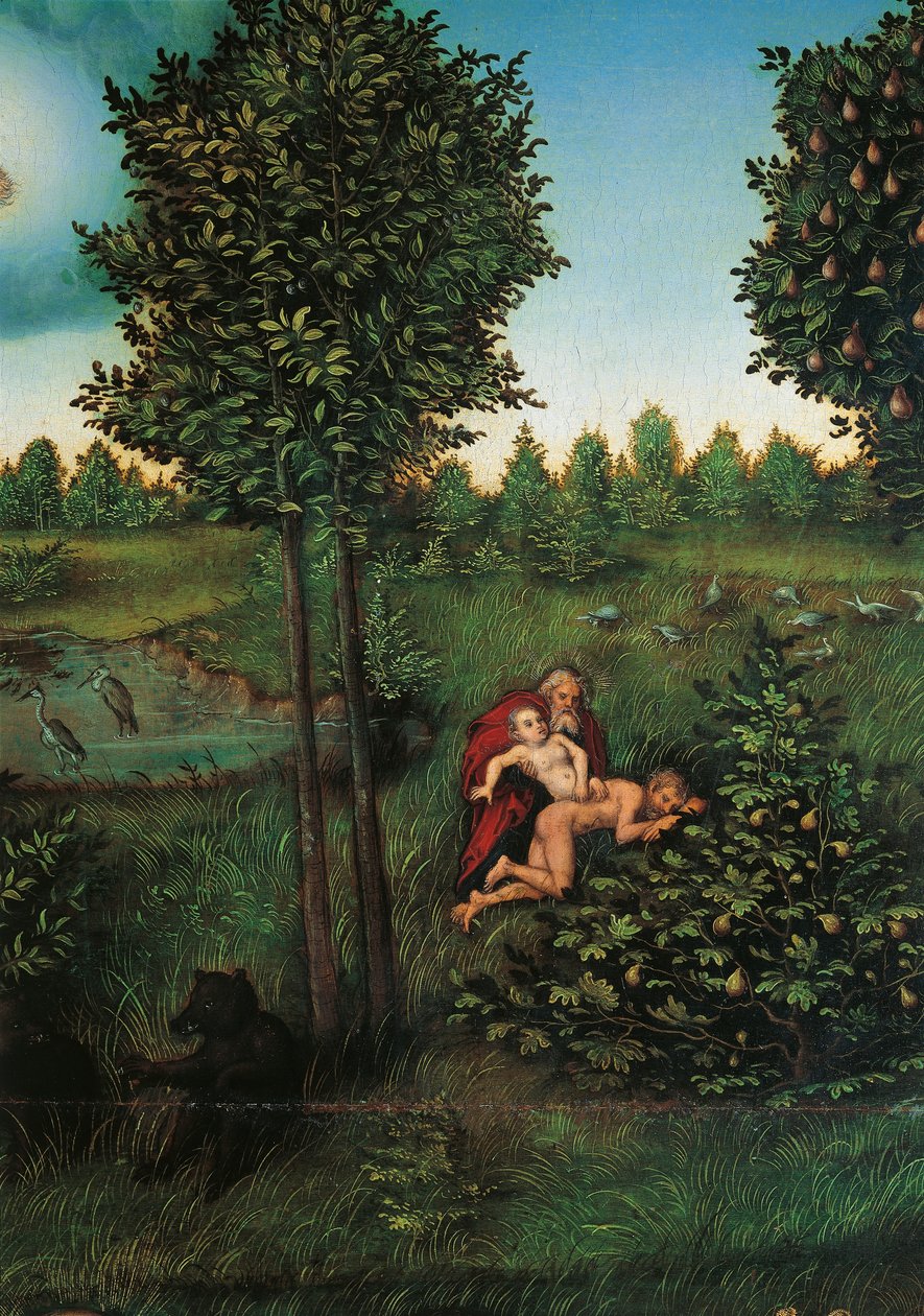Szczegół Raju, ok. 1530 (olej na panelu) autorstwa Lucas the Elder Cranach