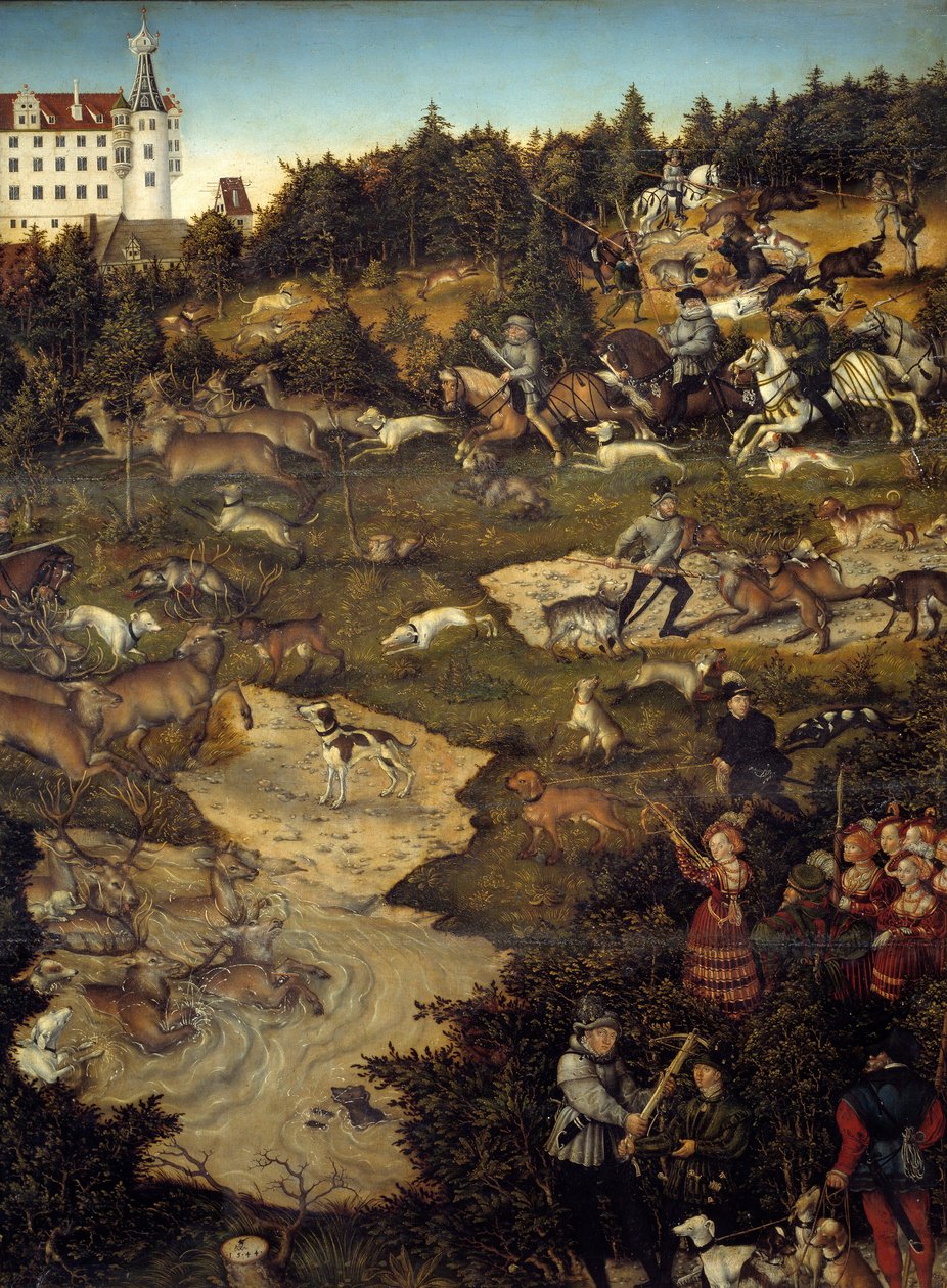 Polowanie na cześć Karola V na zamku Torgau (Niemcy). Szczegół. Obraz Lucasa Cranacha (1472-1553) autorstwa Lucas the Elder Cranach