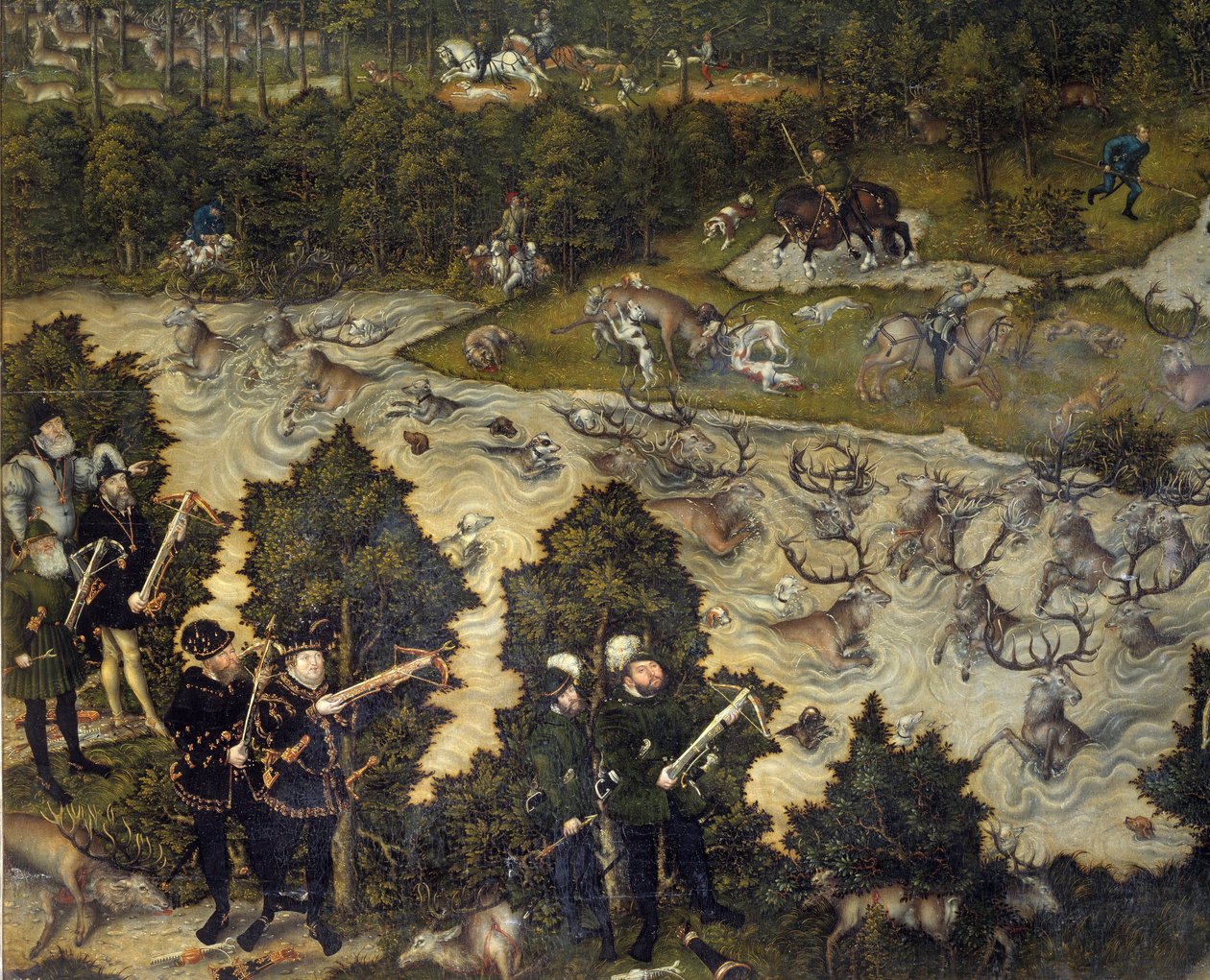 Polowanie na cześć Karola V na zamku Torgau w Niemczech Cesarz jest prawdopodobnie przedstawicielem po lewej stronie. Szczegół. Obraz Lucasa Cranacha Starszego (1472-1553). 16 wiek. Madryt. Muzeum Prado autorstwa Lucas the Elder Cranach
