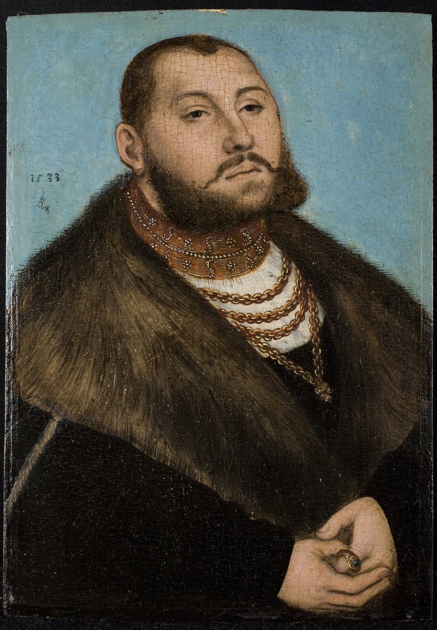 Jean-Frederic (Jean Frederic) Ier de Saxe dit le Magnanime - Jan Fryderyk I, Elektor Saksonii (1503-1554) - Cranach, Lucas, Starszy (1472-1553) - 1533 - Olej na drewnie - 20x14 - Museo del Prado , Madryt autorstwa Lucas the Elder Cranach