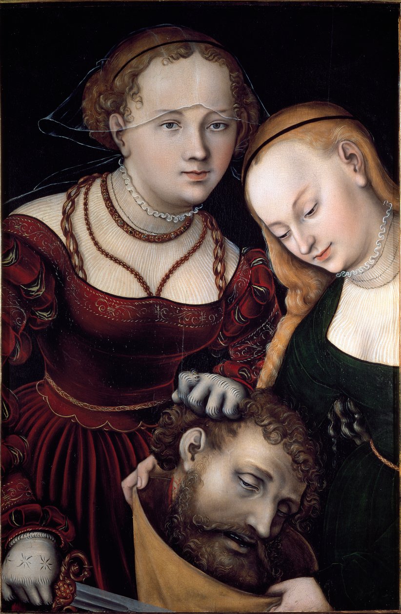 Judyta z służącą i głową Holoferna Obraz Lucasa Cranacha Starszego (1472-1553) 1530 nd. 77x52,5 cm Wiedeń, Kunsthistorisches Museum - Judyta z głową Holofernesa i służącym. Olej na drewnie 77 x 52,5 cm autorstwa Lucas the Elder Cranach