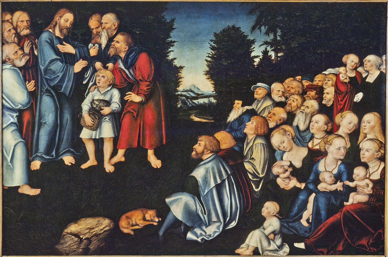 La multiplication des pains - Cud pięciu chlebów i dwóch ryb Cranacha, Lucasa Starszego (1472-1553). Olej na drewnie. Wymiar : 82x120 cm. Muzeum Narodowe w Sztokholmie autorstwa Lucas the Elder Cranach