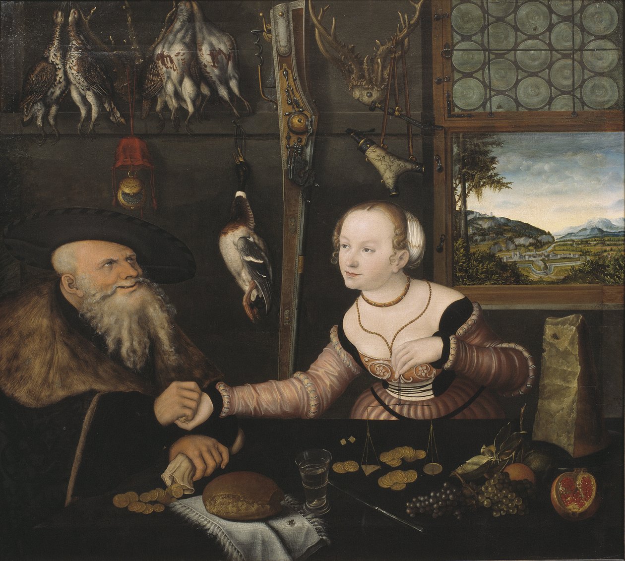 Le couple mal assorti - Źle dobrana para, autorstwa Cranacha, Lucasa Starszego (1472-1553). Olej na drewnie autorstwa Lucas the Elder Cranach