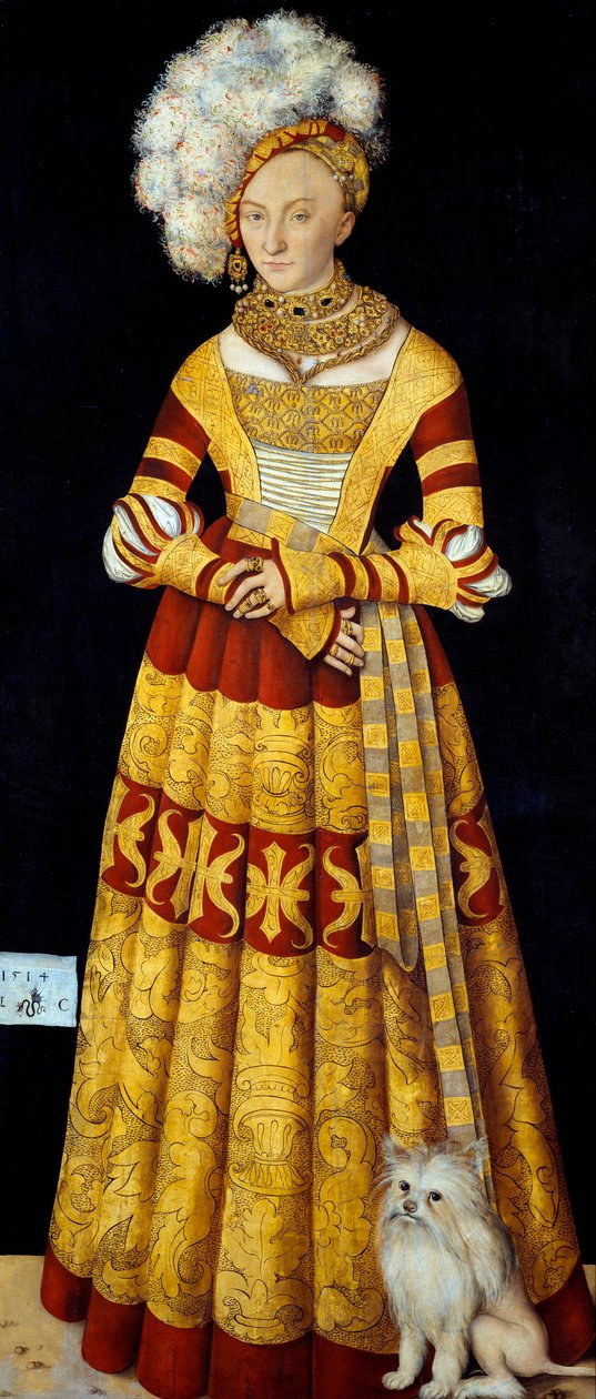 Portret Katarzyny z Meklemburgii (Meklemburgia) (1487-1561) „” Obraz Lucasa Cranacha Starożytnego (1472-1553) 1514 Wym. 184 x 83 cm (wg panelu) Państwowe Kolekcje Sztuki w Dreźnie autorstwa Lucas the Elder Cranach