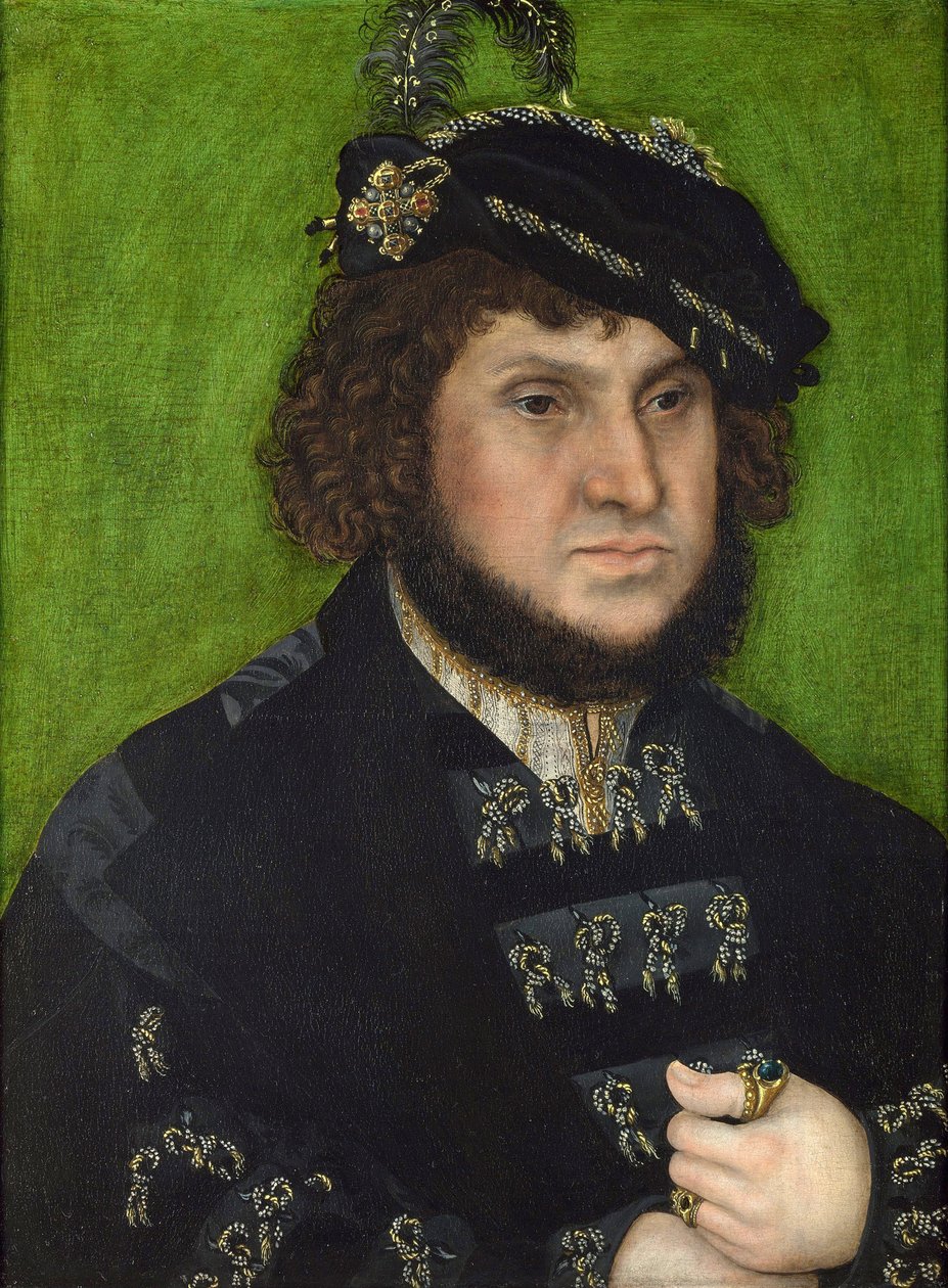 Portret Jana z Saksonii (Portret Jana z Saksonii). Jan Fryderyk z Saksonii, znany jako Wielkoduszny, Wielki Elektor i Hrabia Palatyn oraz protektor Marcina Lutra (1483-1546). Obraz Lucasa Cranacha Starszego (1472-1553), olej na drewnie autorstwa Lucas the Elder Cranach