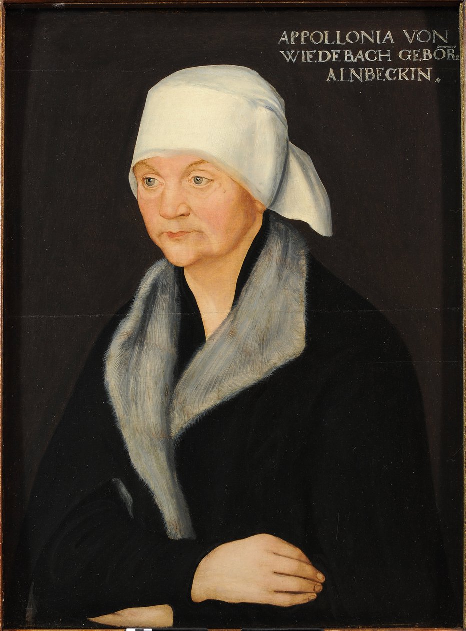 Portret Apollonii von Wiedebach, autorstwa Cranacha, Lucasa Starszego (1472-1553). Olej na drewnie, ok. 1524. Wymiary: 38,7 x 28,7 cm. Państwowe Kolekcje Sztuki w Dreźnie autorstwa Lucas the Elder Cranach