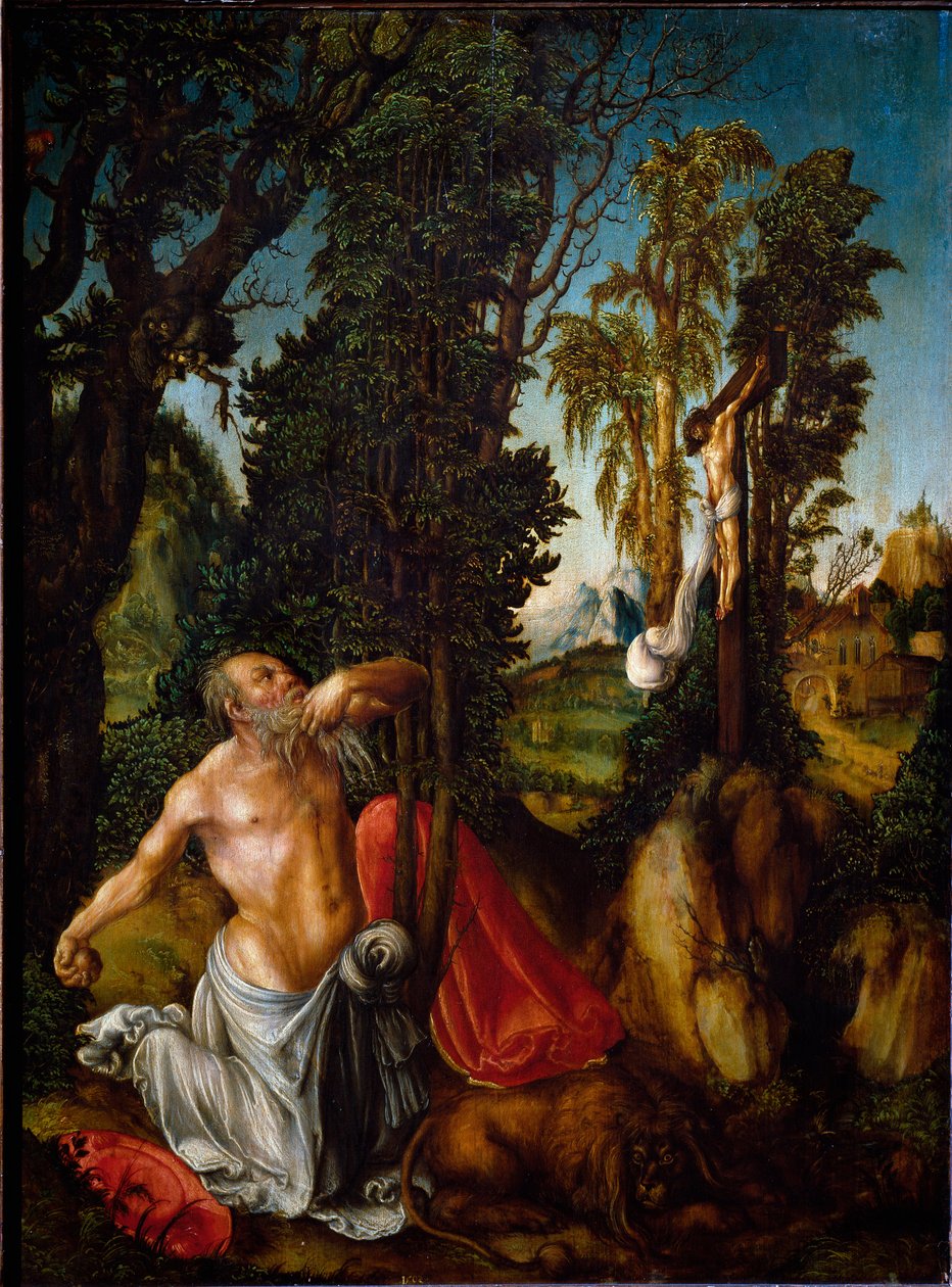 Święty Hieronim w obrazie pokutnym Lucasa Cranacha Starszego (1472-1553) 1502 nd. 55,5x41,5 cm Wiedeń, Kunsthistorisches Museum autorstwa Lucas the Elder Cranach