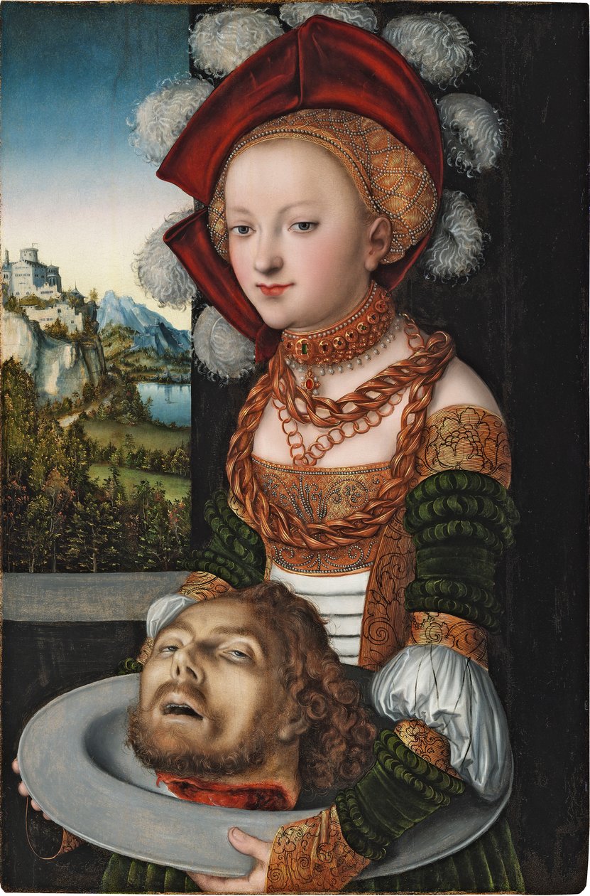 Salome avec la tete de Saint Jean Baptiste - Salome z głową św. Jana Chrzciciela, autorstwa Cranacha, Lucasa Starszego (1472-1553). Olej na drewnie, ok. 1527-1530. Wymiar : 88,4x58,3 cm. Muzeum Szepmuveszeti, Budapeszt autorstwa Lucas the Elder Cranach