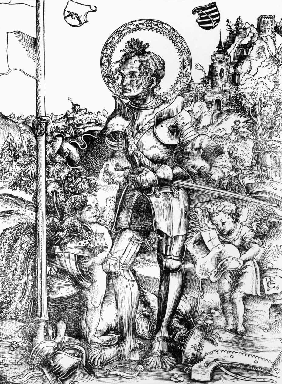 Św. Jerzy (drzewryt) (zdjęcie czarno-białe) autorstwa Lucas the Elder Cranach