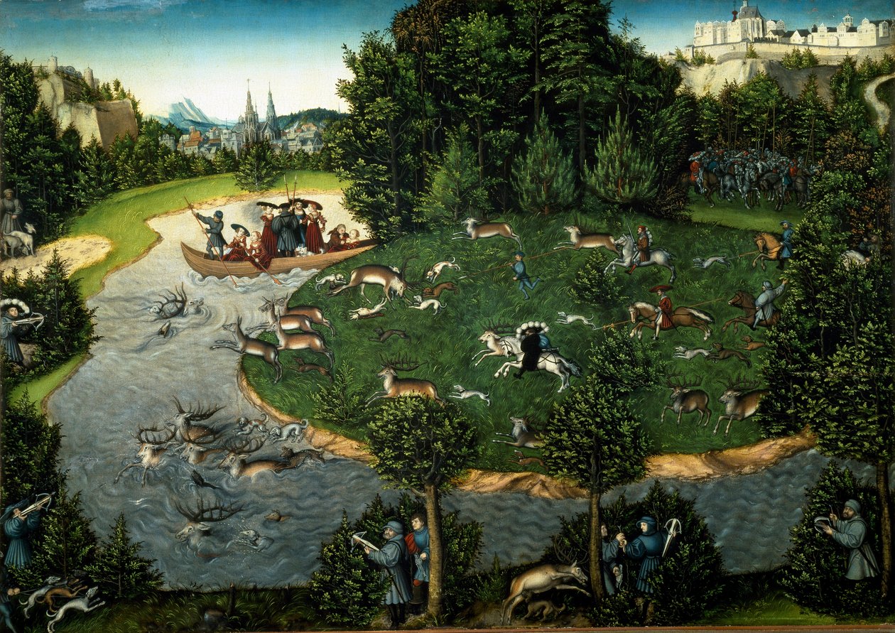 Polowanie na kawalera księcia elektora Fryderyka III Saksonii zwanego Mądrym (Obraz, 1529) autorstwa Lucas the Elder Cranach