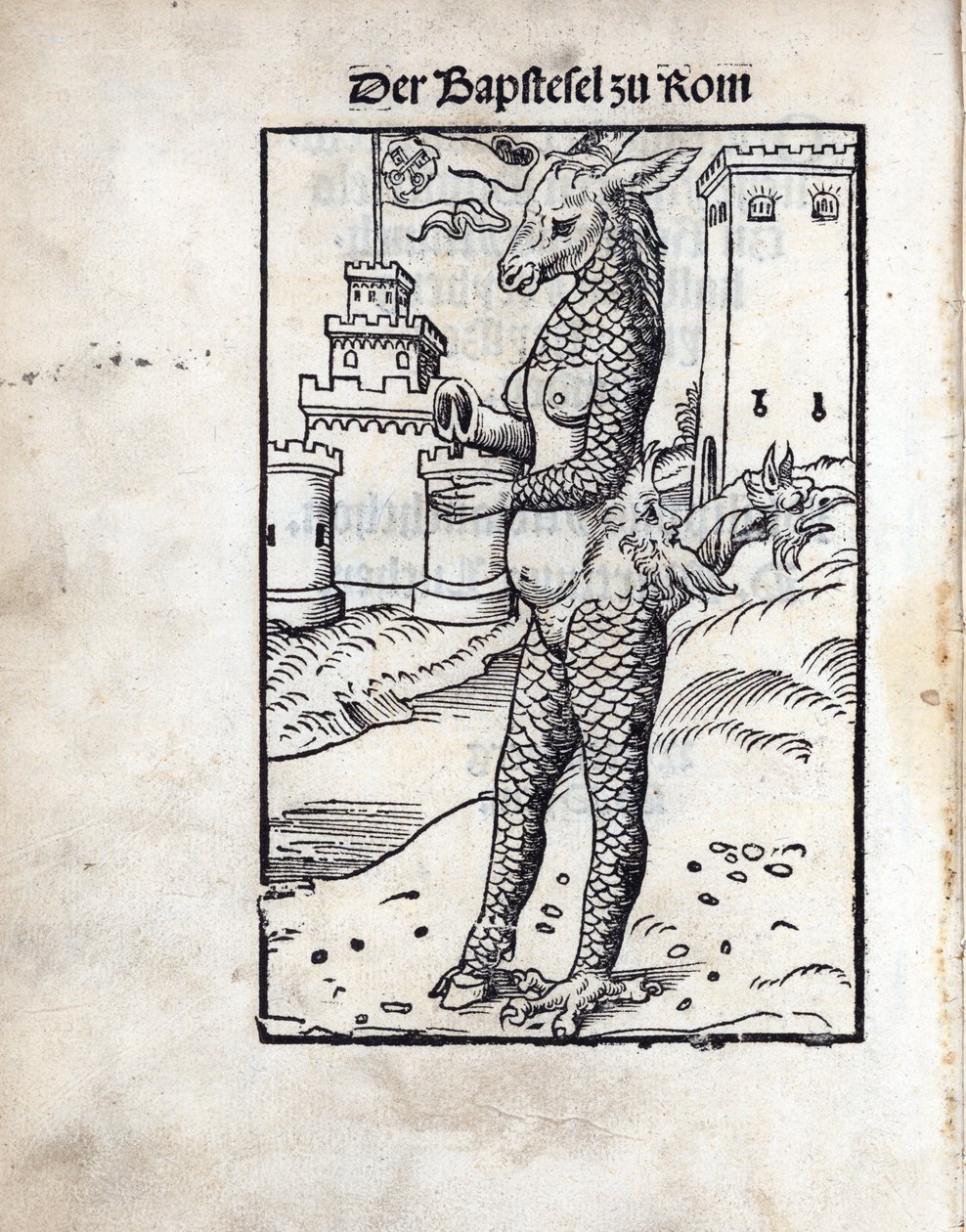 Bapstesel zu Rom (Osioł papieski lub Osa papieski z Rzymu), autorstwa Cranacha, Lucasa, starszego (1472-1553). Drzeworyt autorstwa Lucas the Elder Cranach