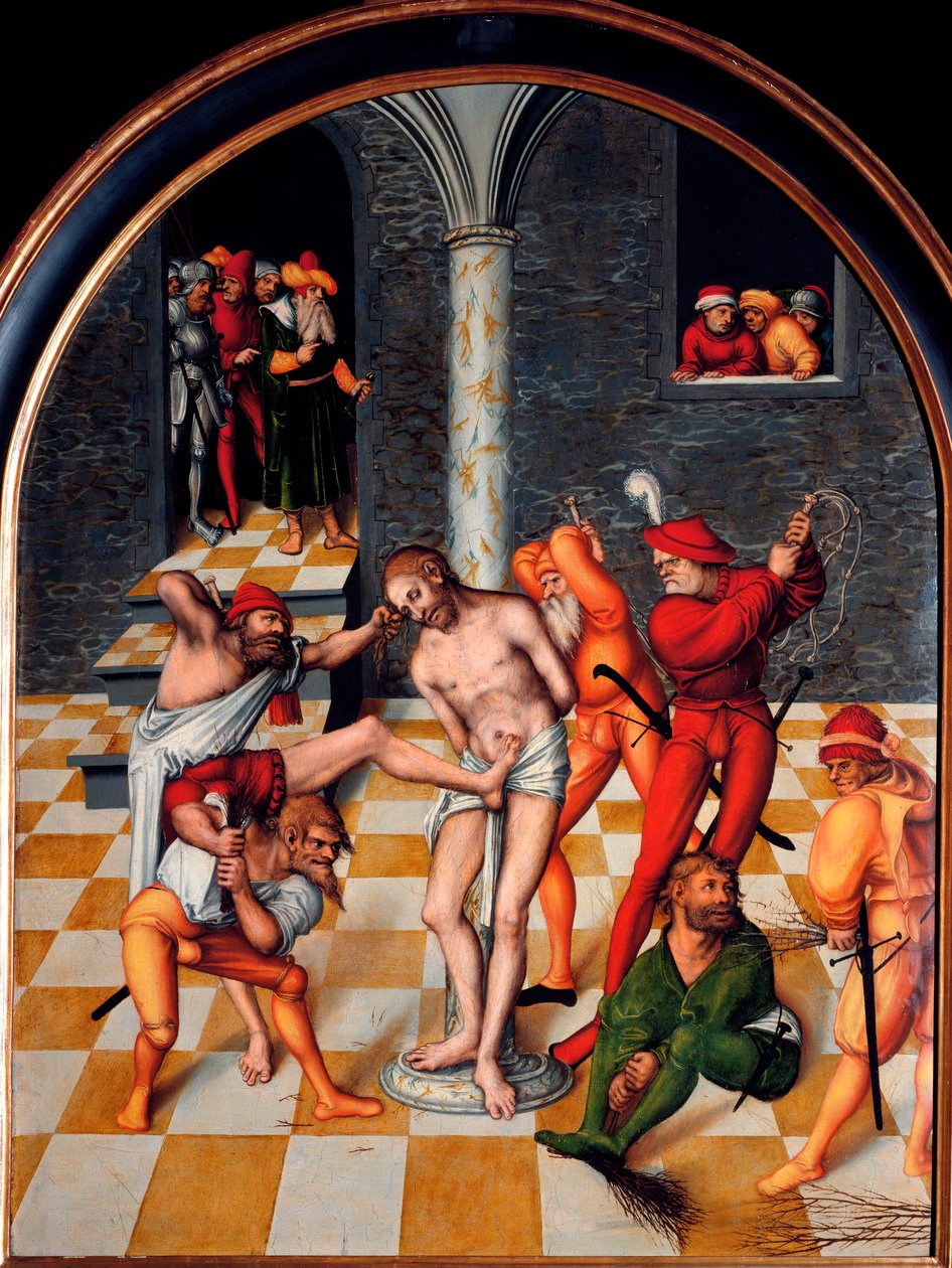 Chłosta Chrystusa Obraz Lucasa Cranacha Starszego (1472-1553). 1538. wym. 108x84 cm Wiedeń. Muzeum Historii Sztuki autorstwa Lucas the Elder Cranach
