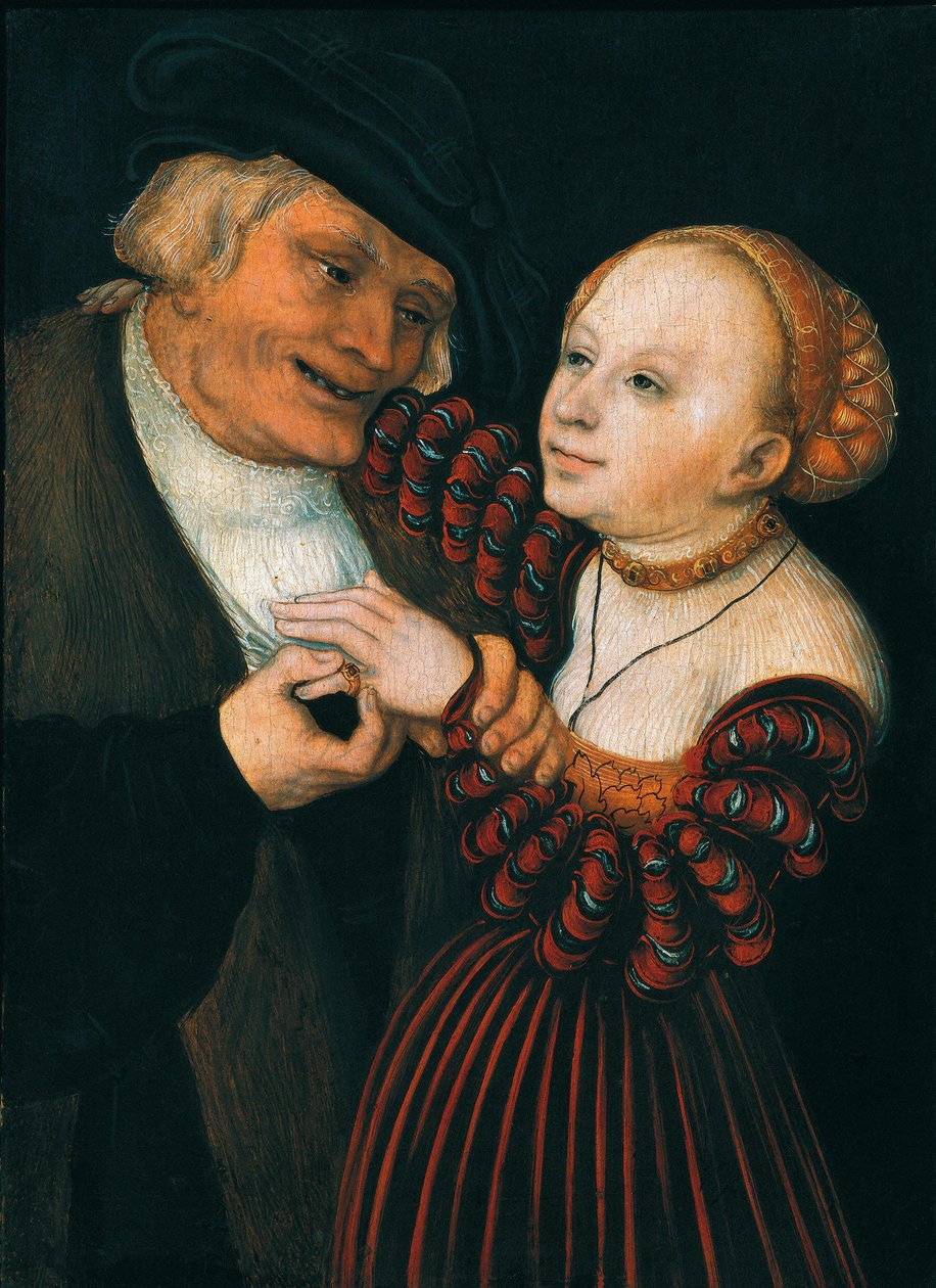 Stary mężczyzna i młoda kobieta, ok. 1530 (olej na płótnie) autorstwa Lucas the Elder Cranach