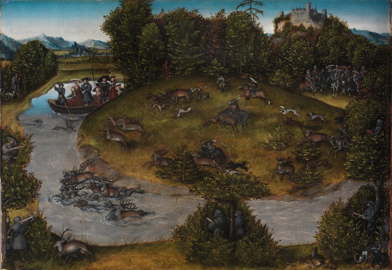 Polowanie na jelenie elektora Fryderyka Mądrego, ok. 1530 (olej na desce) autorstwa Lucas the Elder Cranach