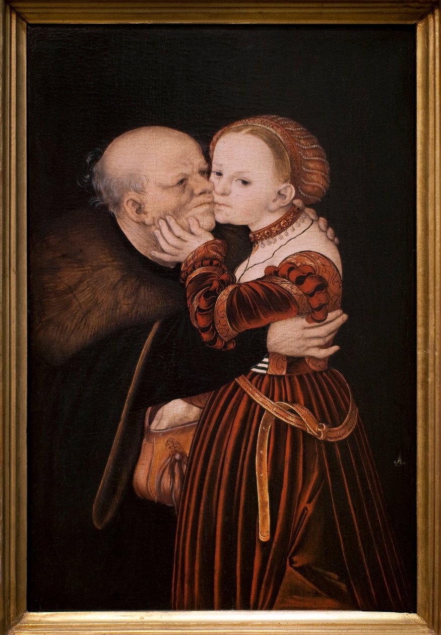 Stary głupiec. Obraz Lucasa Cranacha dawnego (1472-1553), ok. 1530. Sztuka flamandzka XVI wiek. Galeria Narodowa, Pałac Sternberg, Praga (Czechy). autorstwa Lucas the Elder Cranach