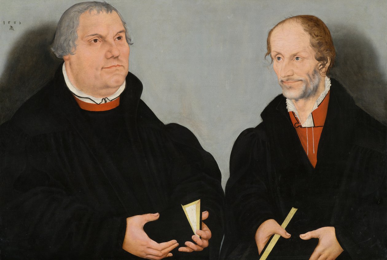 Marcin Luter (1483-1546) i Filip Melanchton (1497-1560) autorstwa Lucas the Younger Cranach