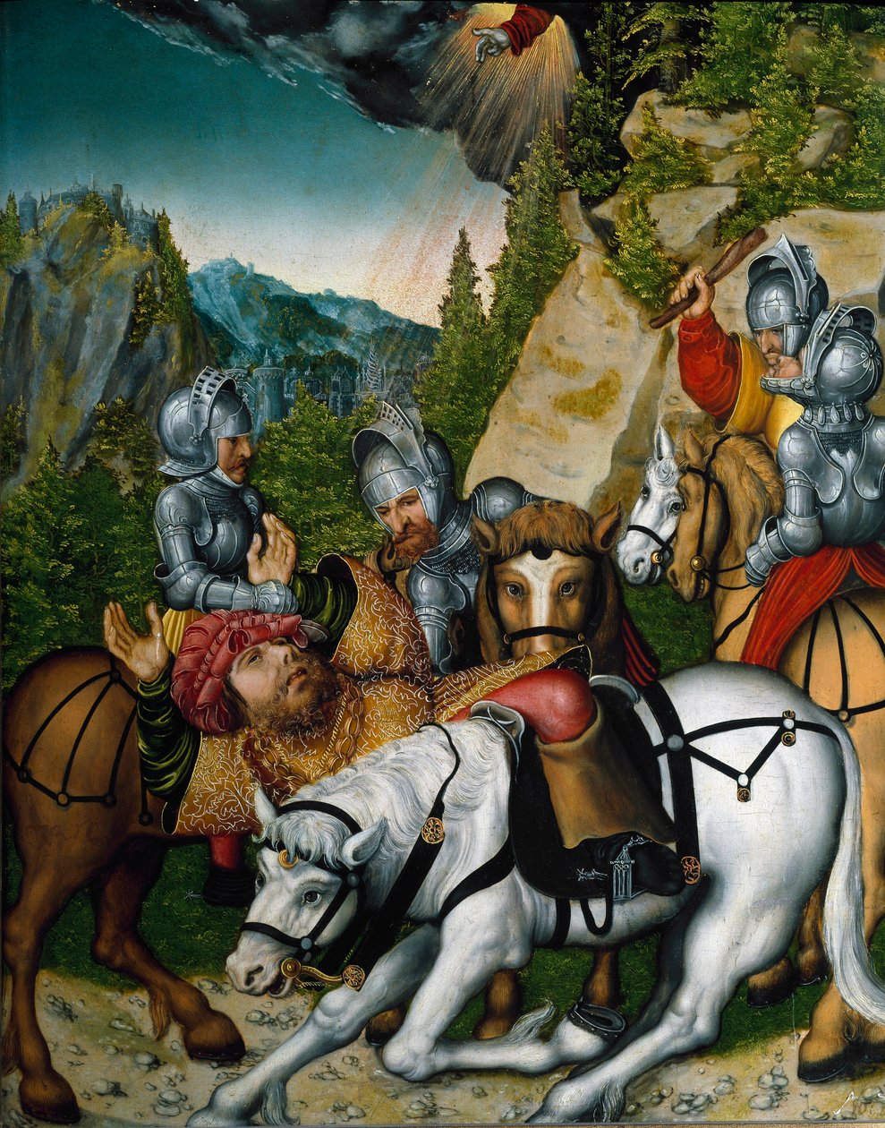 Upadek Saula lub nawrócenie św. Pawła na drodze do Damaszku (malarstwo autorstwa Lucas the Younger Cranach