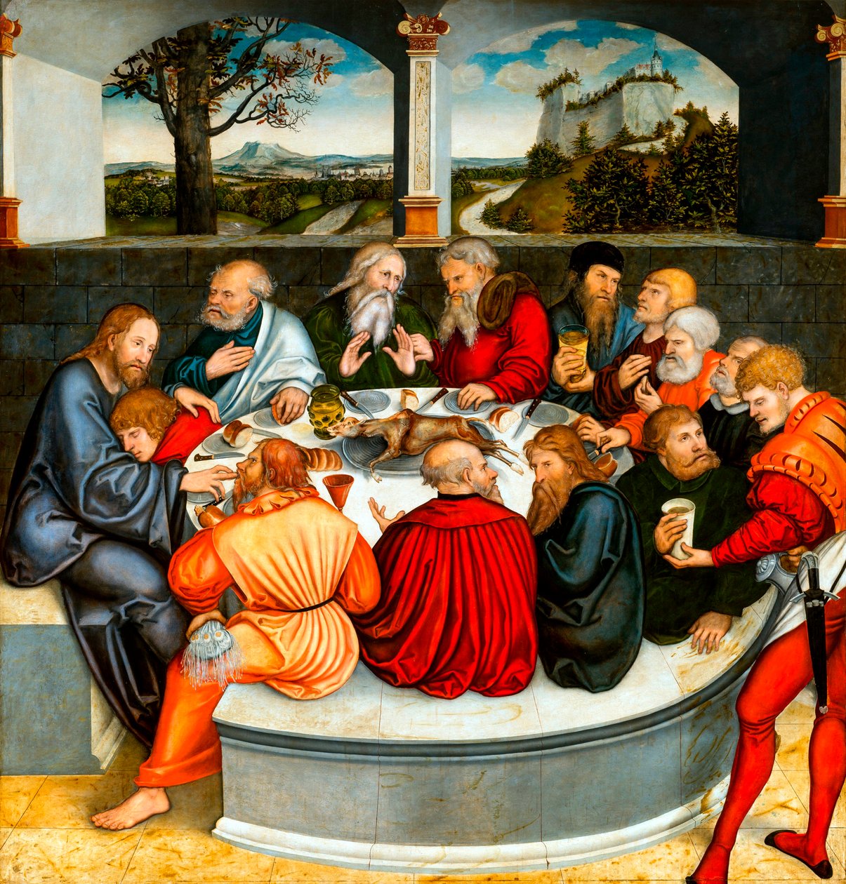 Ostatnia Wieczerza (z Lutrem wśród Apostołów). Ołtarz reformacyjny par Cranach, Lucas Młodszy (1515-1586) autorstwa Lucas the Younger Cranach