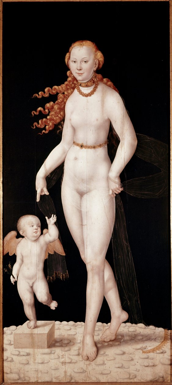 Wenus i Kupidyn Obraz Lucasa Cranacha młodego (1515-1586) ok. 1540 r. Ciemny. 196 x 89 cm Monachium, Stara Pinakoteka autorstwa Lucas the Younger Cranach